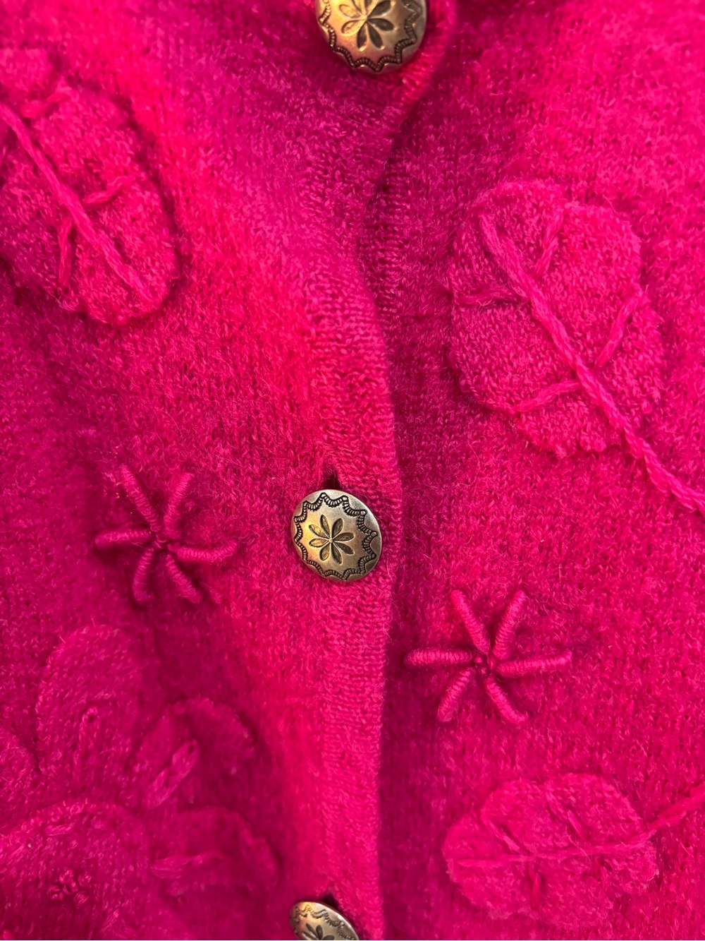 Timberlea Wool Bright Pink Embroidered Button Cardigan Sweater Large Vintage - Picture 8 of 10
